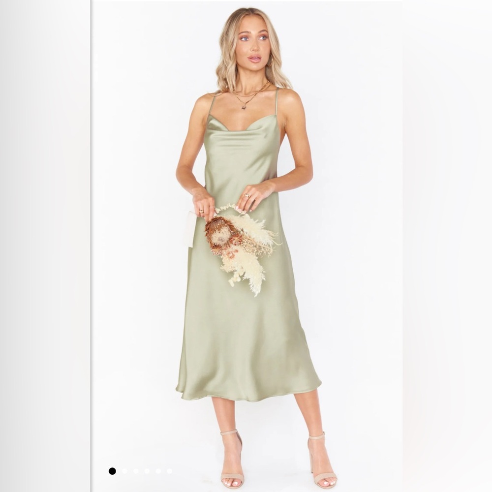 Show Me Your Mumu Verona Cowl Dress ~ Moss Green Luxe Satin
